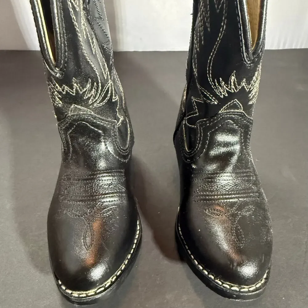 Connie Colt Western Cowboy Boots Black Hand Made Stitching Toddler Girls Size 8